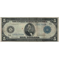 1914 $5 Blue Seal Federal Reserve Note