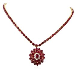 14KT Yellow Gold 60.64ctw Ruby and Diamond Necklace