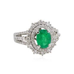 14KT White Gold 0.95ct Emerald and Diamond Ring