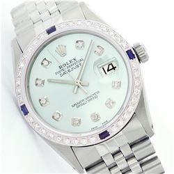 Mens Rolex Stainless Steel Diamond and Sapphire Datejust Wristwatch