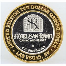 Hotel San Remo Las Vegas $10 Casino Gaming Token .999 Fine Silver Limited Editio