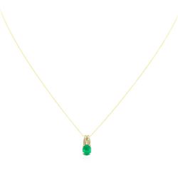 14KT Yellow Gold 1.04ct Emerald and Diamond Pendant With Chain