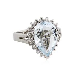 14KT White Gold 4.37ctw Aquamarine and Diamond Ring