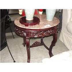 HEAVILY CARVED MARBLE TOP  PARLOR TABLE