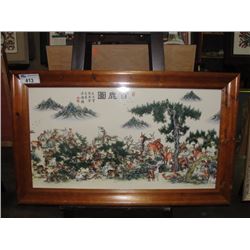 LARGE CHINESE PORCELAIN PLAQUE OF DEER