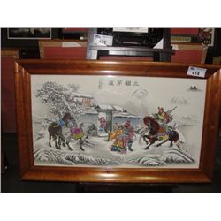 LARGE CHINESE PORCELAIN PLAQUE OF CHINESE WARRIORS