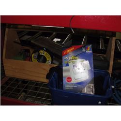 SHELF LOT OF MISC TOOLS, EXTENSION CORD AND OTHER MISC TOOL ITEMS