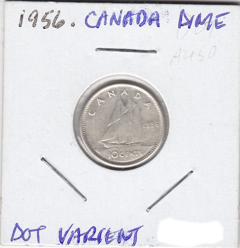 1956 Canada Silver 10Cent Dime Coin Dot Varient