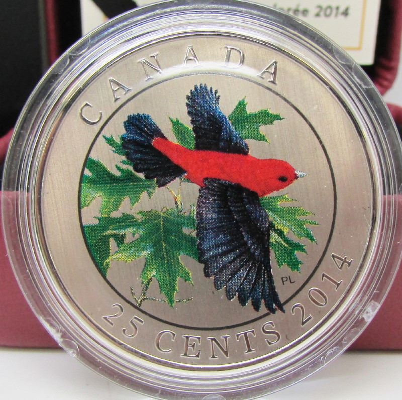 2014 Canada Scarlet Tanager 2014 Coloured Coin In Royal Canadian Mint Pack.