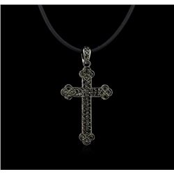 0.45ctw Black Diamond Pendant and Rubber Cord - 18KT White Gold