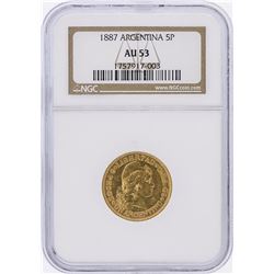 1887 NGC AU53 Argentina 5 Pesos Gold Coin