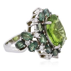 18KT White Gold 9.54ct Peridot, Chrysoberyls and Diamond Ring