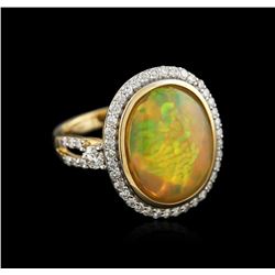 14KT Yellow Gold 5.61ct Opal and Diamond Ring