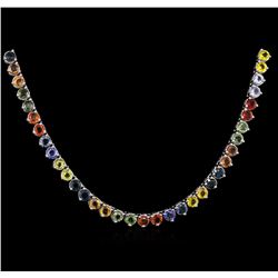 33.50ctw Multi Color Sapphire Necklace - 14KT White Gold