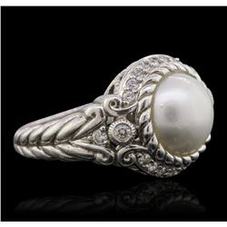 Sterling Silver Pearl and Cubic Zirconia Judith Ripka Ring