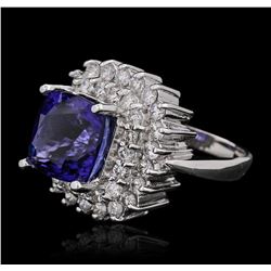 14KT White Gold GIA Certified 8.39ct Tanzanite and Diamond Ring