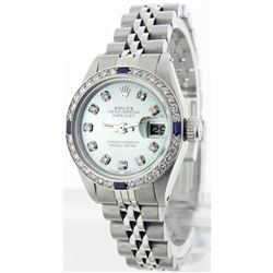 Rolex Stainless Steel Diamond and Sapphire DateJust Ladies Watch