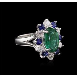 2.65ct Emerald, Sapphire and Diamond Ring - 14KT White Gold