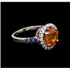 Image 1 : 4.10ct Spessartite, Sapphire and Diamond Ring - 14KT White Gold