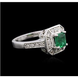 14KT White Gold 0.77ct Emerald and Diamond Ring