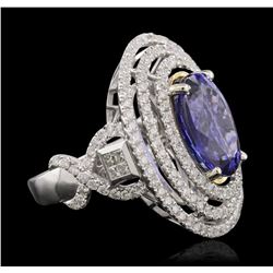 14KT White and Yellow Gold 6.46ct Tanzanite and Diamond Ring