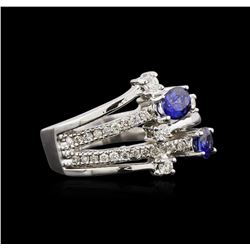 0.87ctw Sapphire and Diamond Ring - 14KT White Gold