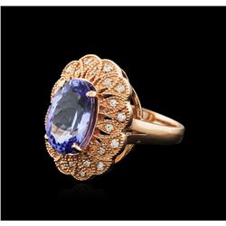 14KT Rose Gold 5.34ct Tanzanite and Diamond Ring