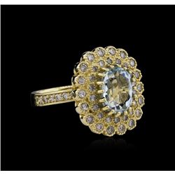 14KT Yellow Gold 2.27ct Aquamarine and Diamond Ring