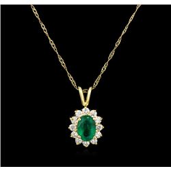 0.89ct Emerald and Diamond Pendant With Chain - 18KT Yellow Gold