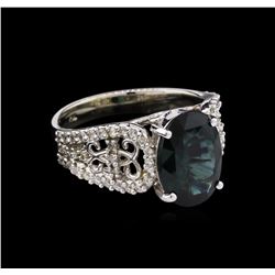 3.48ct Green Sapphire and Diamond Ring - 14KT White Gold