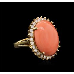 14KT Yellow Gold 13.63ct Pink Coral and Diamond Ring