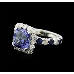 14KT White Gold 3.49ct Tanzanite, Sapphire and Diamond Ring