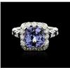 Image 2 : 14KT White Gold 3.49ct Tanzanite, Sapphire and Diamond Ring