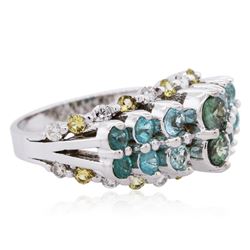 14KT White Gold 1.60ctw Paraiba Tourmaline, Yellow Sapphire and Diamond Ring