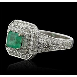 14KT White Gold 0.83ct Emerald and Diamond Ring