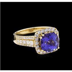 14KT Yellow Gold 3.71ct Tanzanite and Diamond Ring