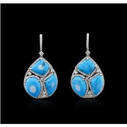 14KT White Gold Turquoise and Diamond Earrings