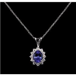 2.28ct Tanzanite and Diamond Pendant With Chain - 14KT White Gold