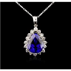 14KT White Gold GIA Certified 16.01ct Tanzanite and Diamond Pendant With Chain