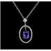 Image 1 : 2.78ct Tanzanite and Diamond Pendant With Chain - 14KT White Gold
