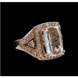 14KT Rose Gold 7.96ct Aquamarine and Diamond Ring