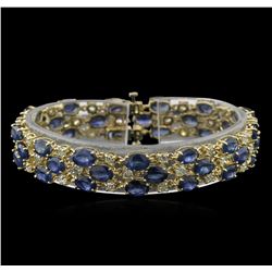 37.44ctw Blue Sapphire and Diamond Bracelet - 14KT Yellow Gold