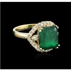 14KT Yellow Gold 4.61ct Emerald and Diamond Ring