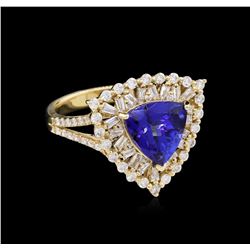 14KT Yellow Gold 2.86ct Tanzanite and Diamond Ring