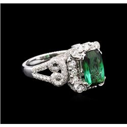 2.65ct Green Tourmaline and Diamond Ring - 18KT White Gold