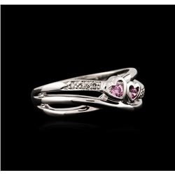 14KT White Gold 0.05ctw Pink Topaz and Diamond Ring