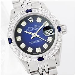 Ladies Rolex Stainless Steel Diamond and Sapphire Datejust Wristwatch