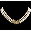 Image 1 : Pearl and Diamond Necklace - 14KT Yellow Gold