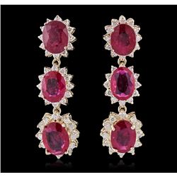 14KT Yellow Gold 13.98ctw Ruby and Diamond Earrings