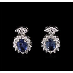 1.91ctw Blue Sapphire and Diamond Earrings - 14KT White Gold